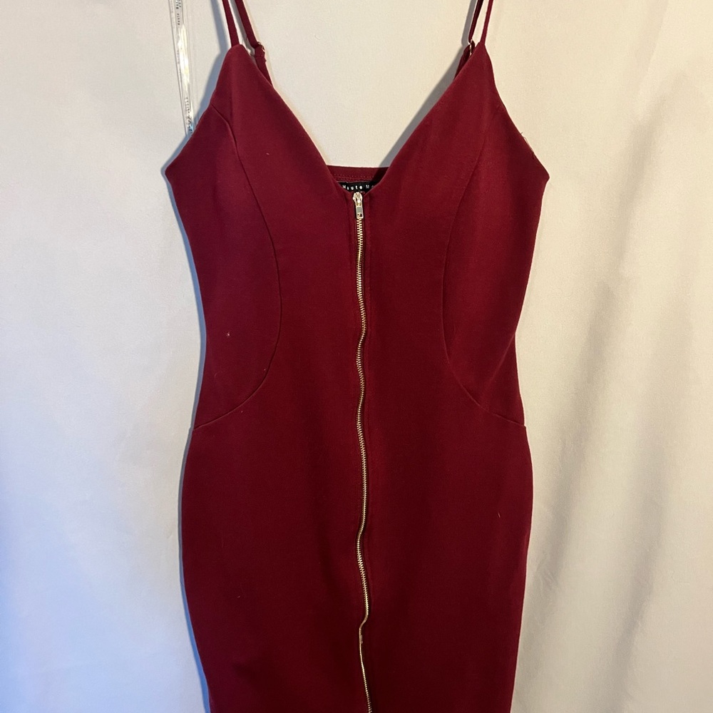 Burgundy zip front mini dress, Sm